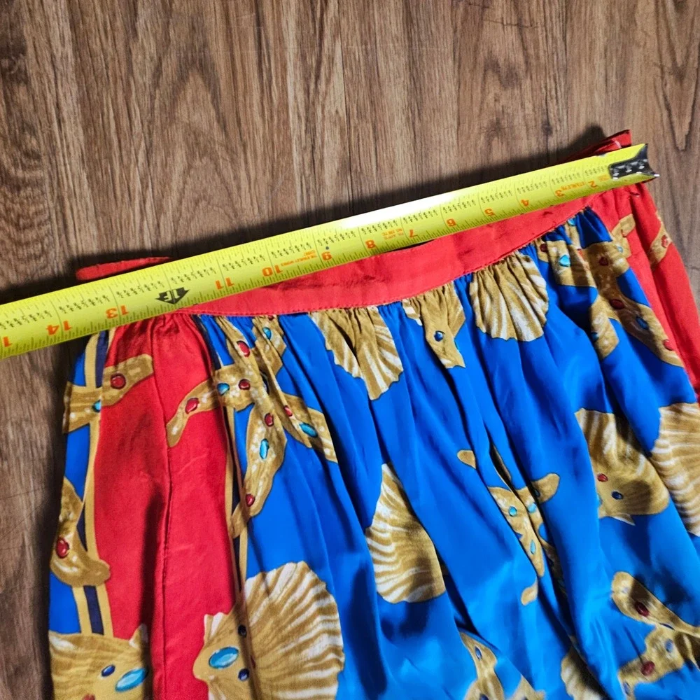 Vintage Anne Crimmins Silk Sea Shell Starfish Print Midi Skirt 27 Mermaidcore‎